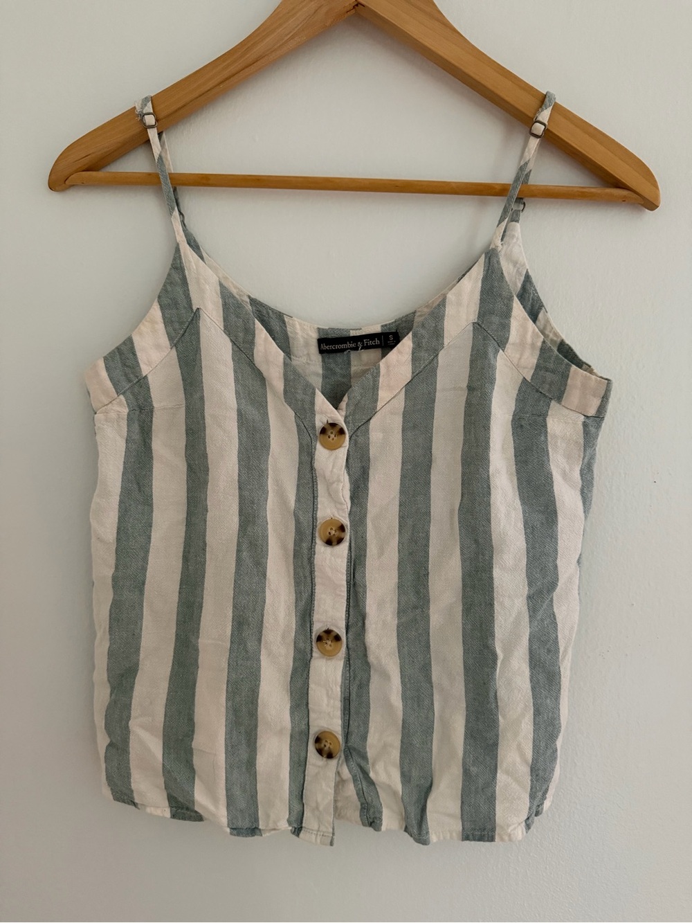 Abercrombie & Fitch White and Sage Green Striped Button-Front Cami